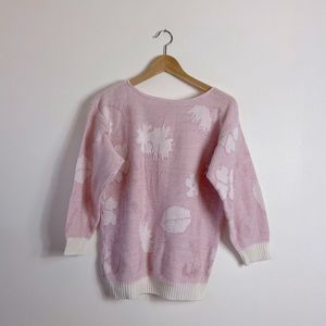 Vintage Pink Floral Knit Sweater
